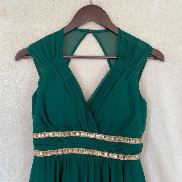 Ever-Pretty Women's Chiffon V Neck Cap Sleeve Backless Gown in Deep Green - Picture 8 of 16